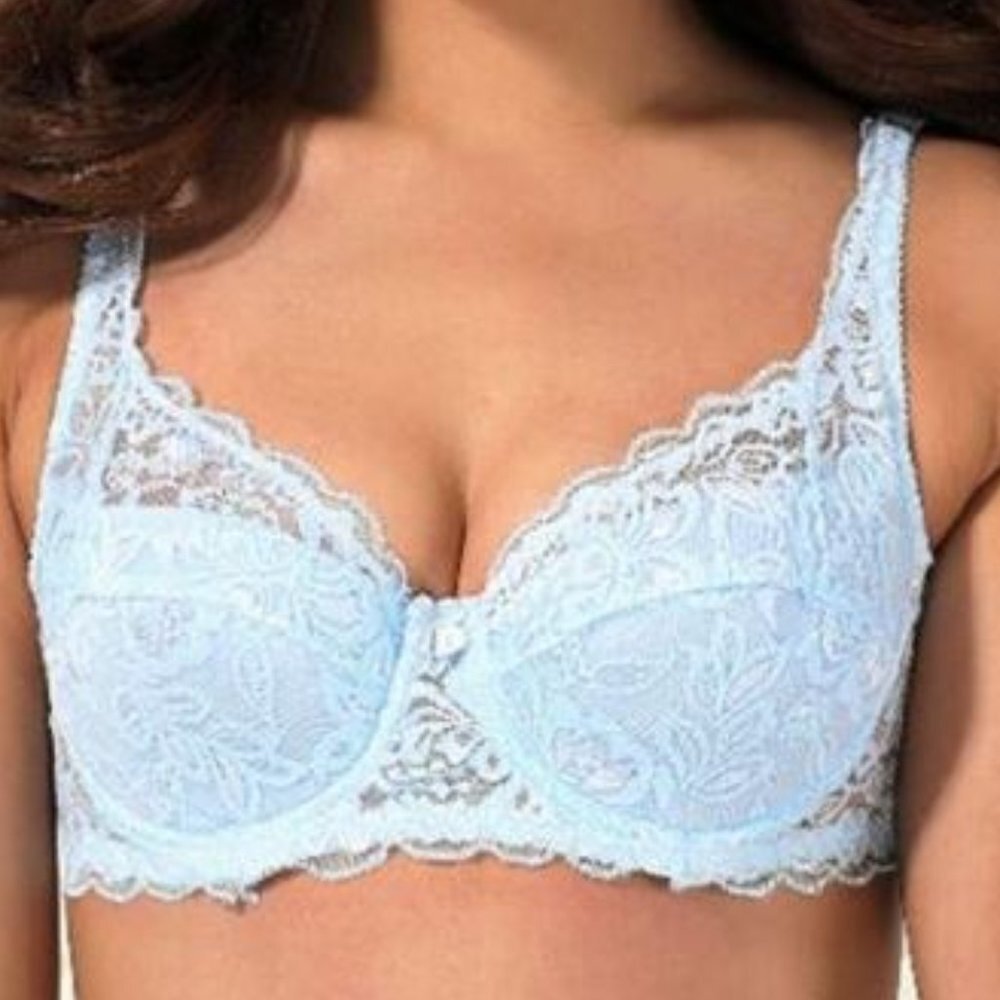 GYCL Ultrathin Underwire Push Up 3/4 Lace Bra, Baby Blue, Size XL